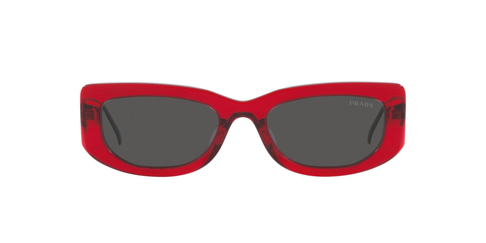 Das Bild zeigt die rechteckige Sonnenbrille PR 14YS 08Z5S0 für Damen von der Marke Prada in rot von vorne