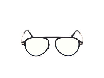 Das Bild zeigt die Korrektionsbrille FT5981 002 von der Marke Tom Ford in Mattschwarz/Roßégold.