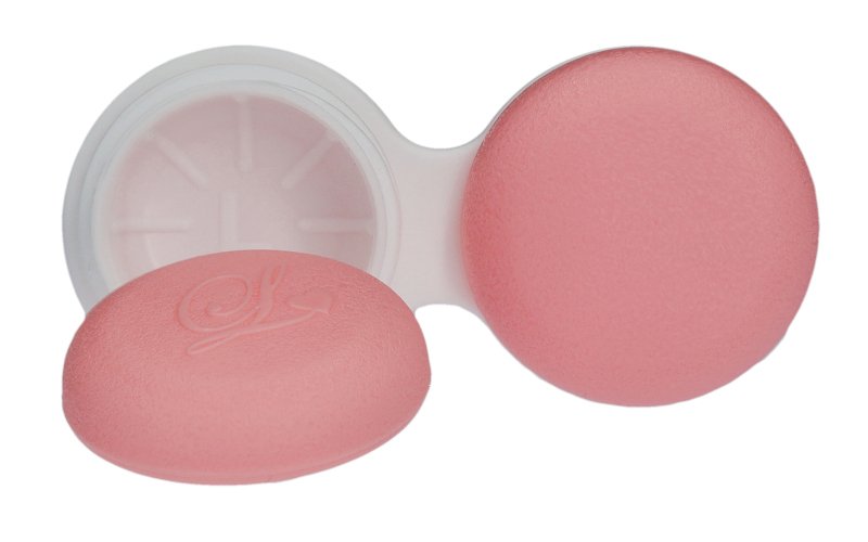 Kontaktlinsenbehälter flach in rosa / weiß