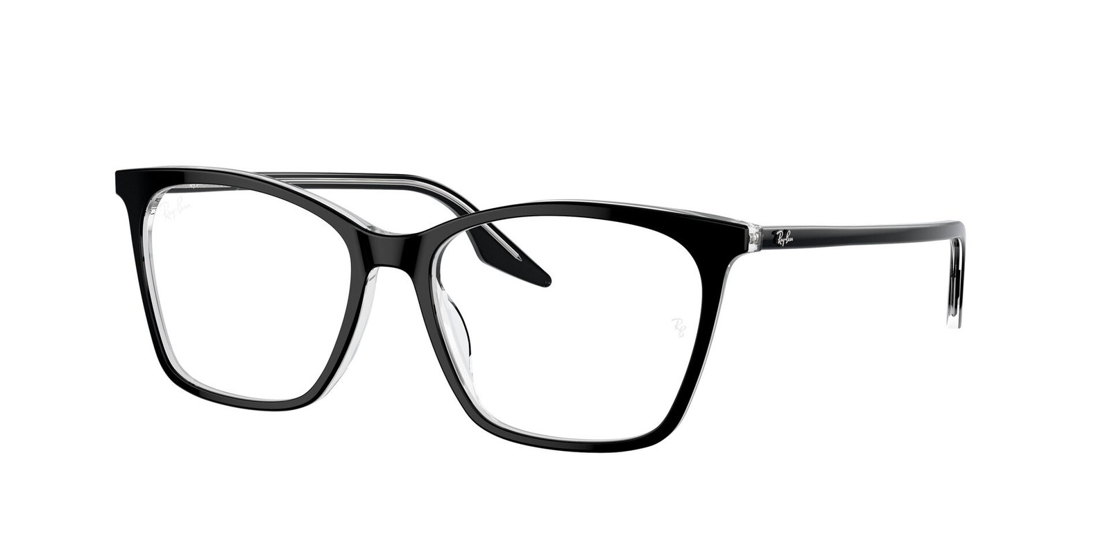 Das Bild zeigt die Korrektionsbrille RX5422 von Ray Ban in Schwarz leicht seitlich.