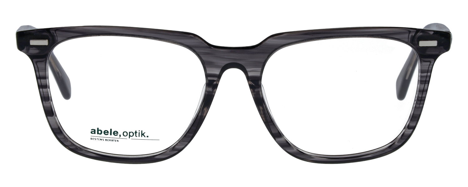 Das Bild zeigt die rechteckige Brille 146071 für Herren von der Marke Abele Optik in dunkelgrau transparent von vorne