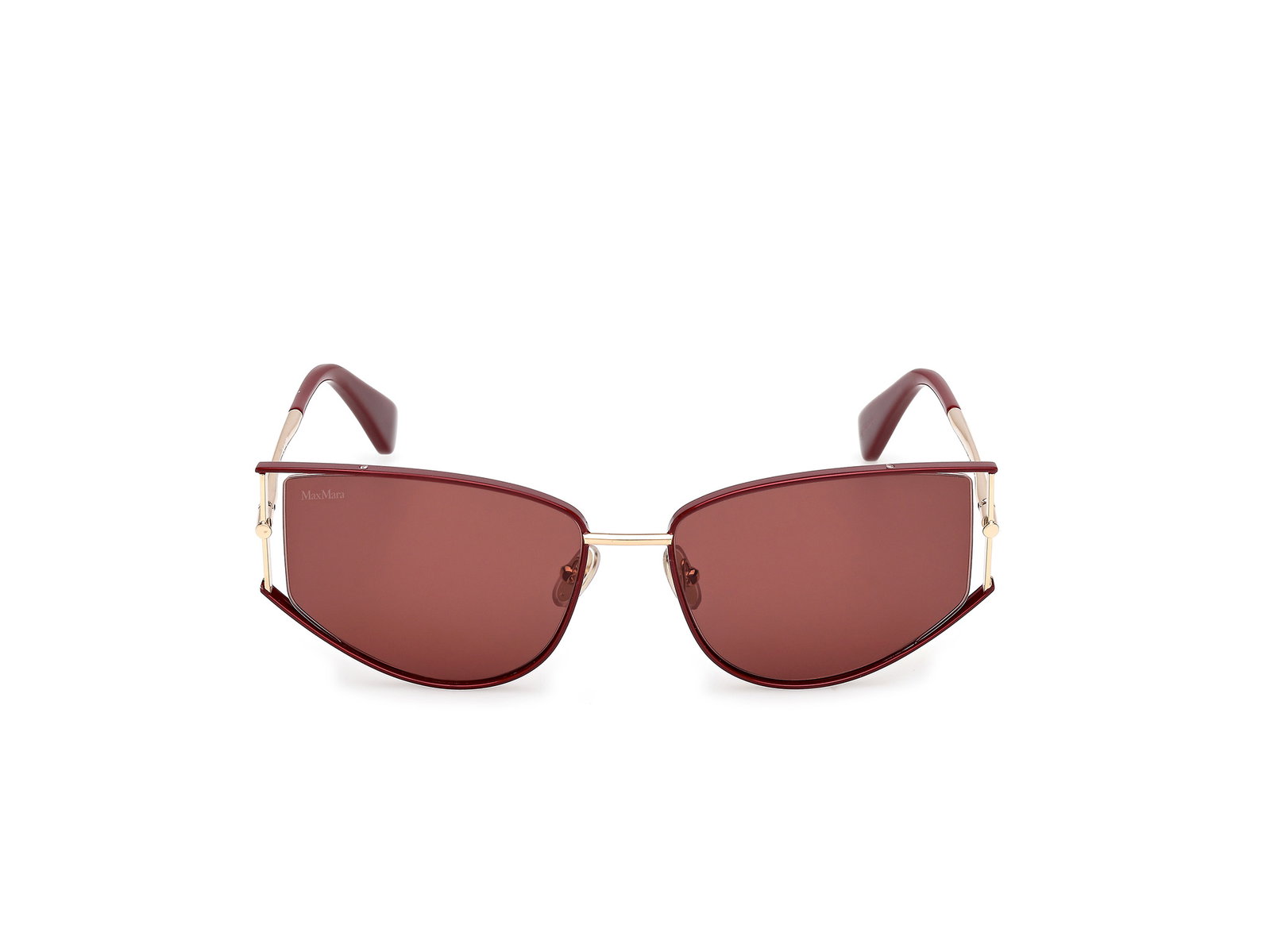 Das Bild zeigt die Sonnenbrille MM0141 von der Marke Max Mara in Bordeaux/Blassgold.