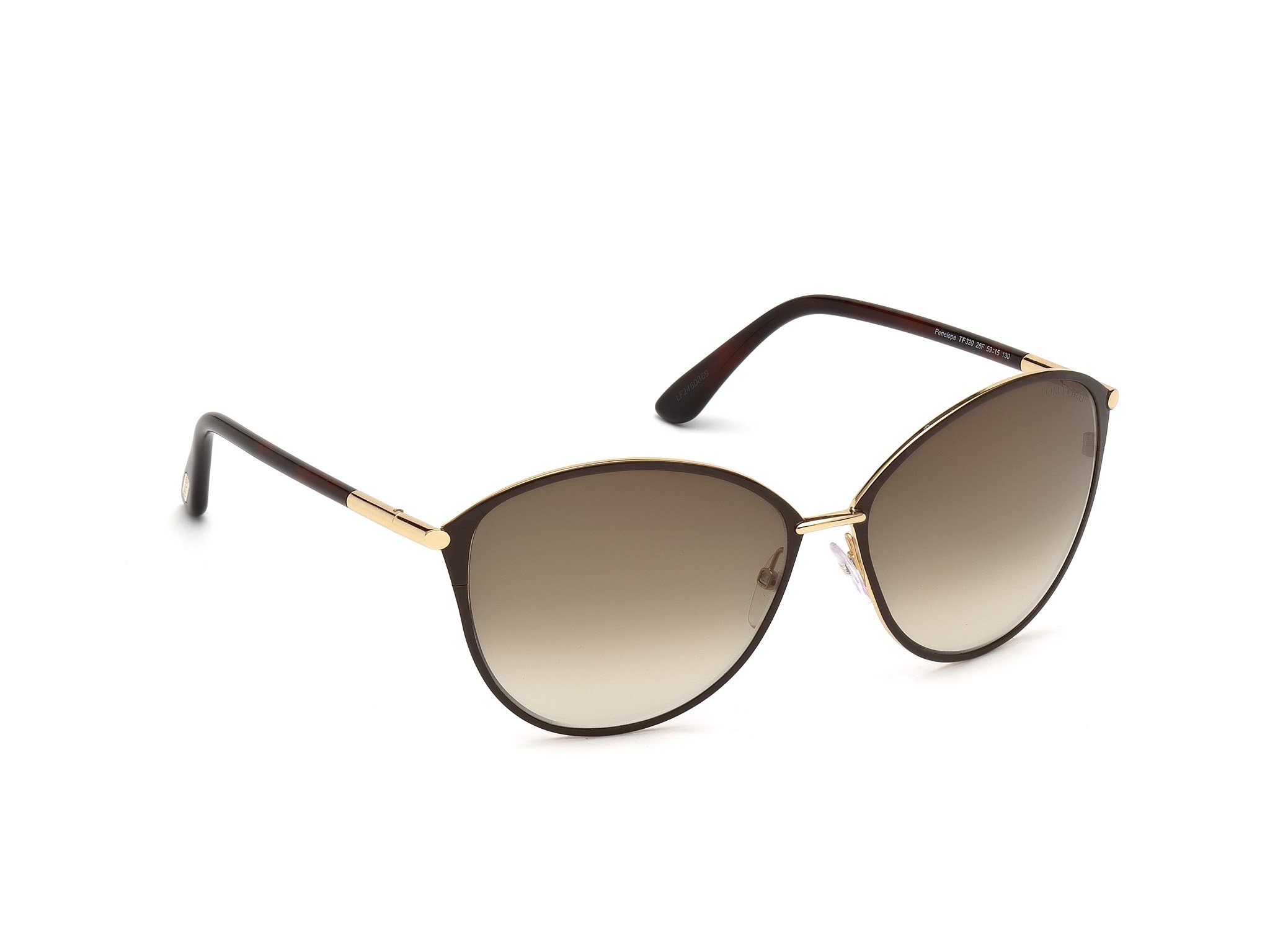 Das Bild zeigt die Sonnenbrille Penelope FT0320 von der Marke Tom Ford in schwarz gold von links