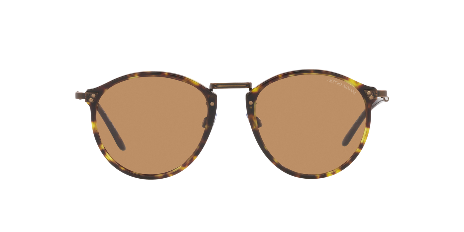Das Bild zeigt die runde Sonnenbrille AR 318SM 502653 für Herren von der Marke Giorgio Armani in braun havanna von vorne