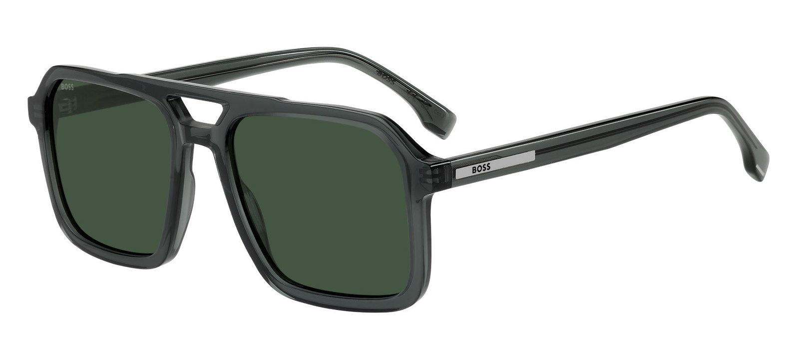 Zu sehen ist eine Sonnenbrille von Boss in der Farbe Dunkelgrau.