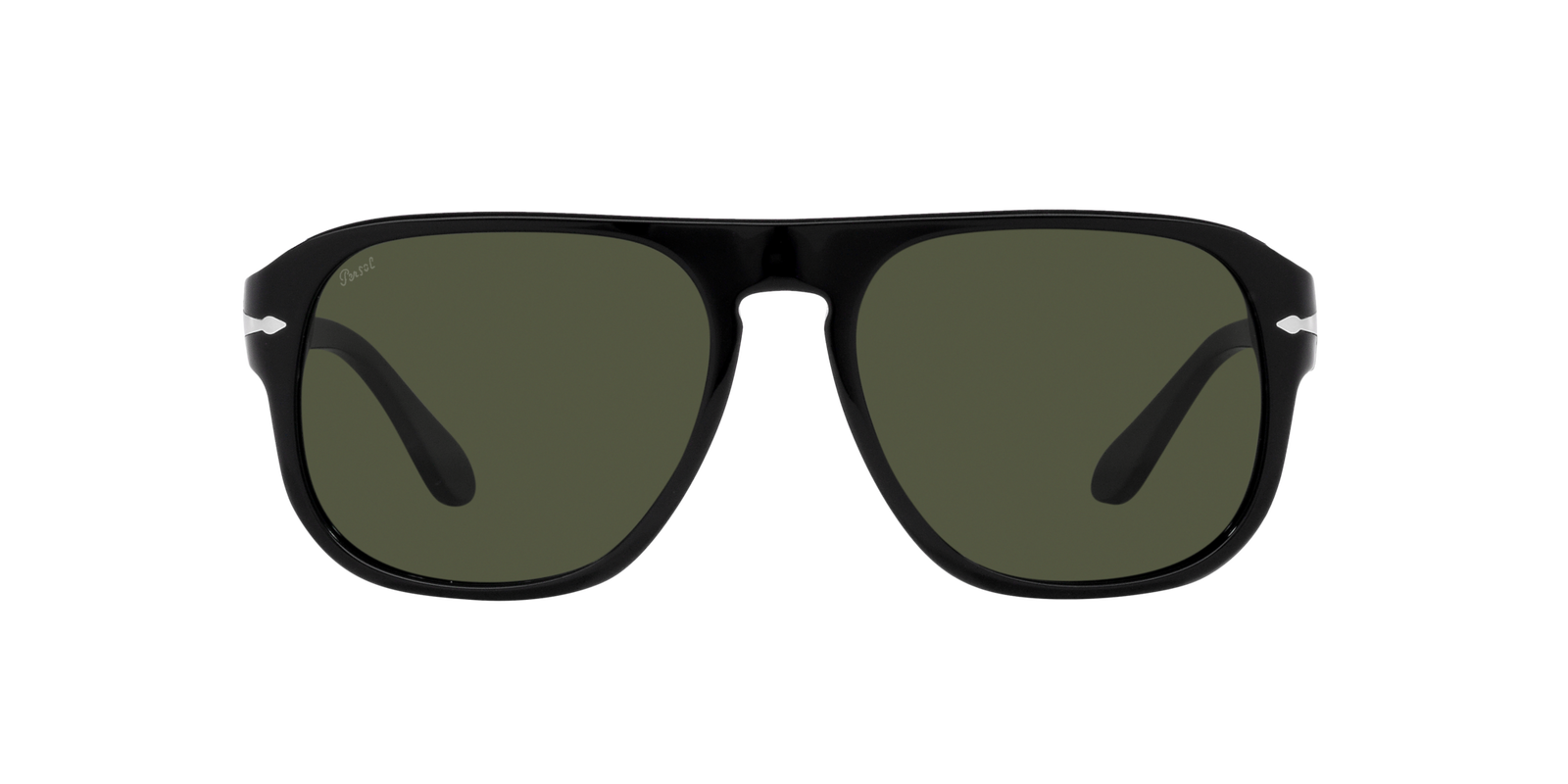 Das Bild zeigt die rechteckige Sonnenbrille PO3310S 95/31 57 für Herren von der Marke Persol in schwarz von vorne