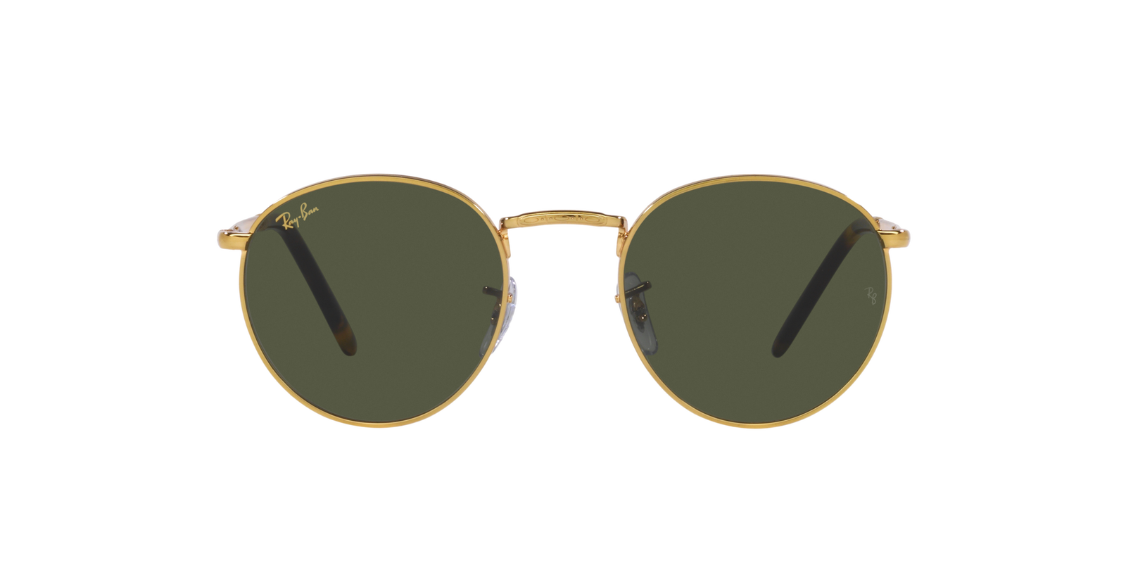 Das Bild zeigt die runde Sonnenbrille RB3637 919631 für Damen von der Marke Ray Ban in gold mit grünen Gläsern von vorne