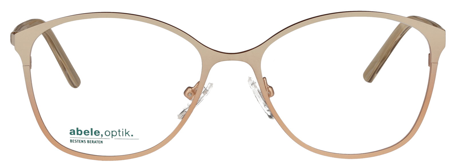 Das Bild zeigt die Cat-Eye-Brille 148461 für Damen von der Marke Abele Optik in beige, pink, rosé von vorne
