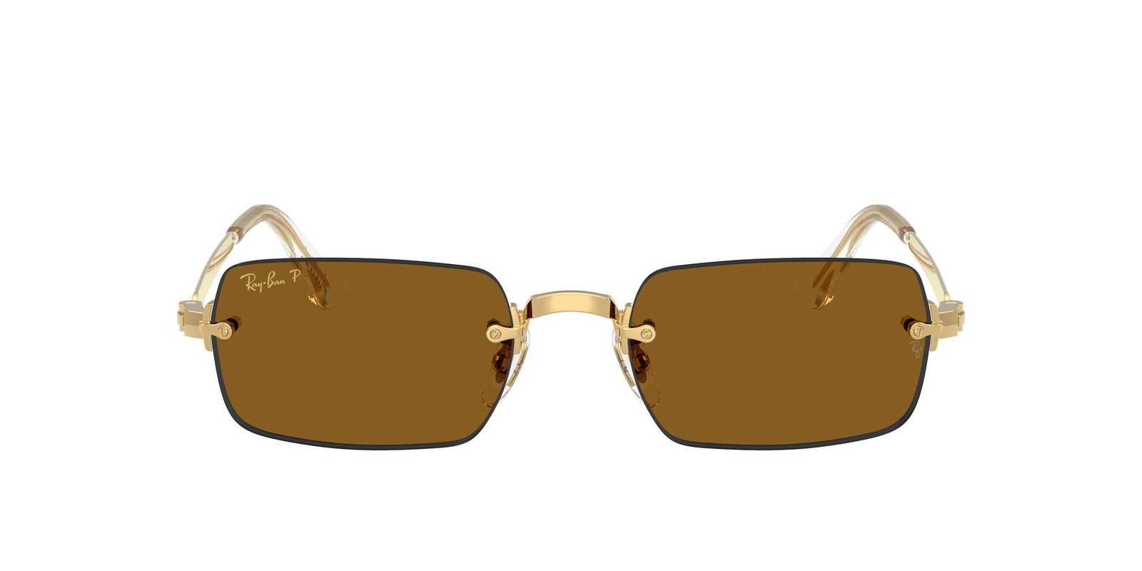 Das Bild zeigt die Ray Ban Sonnenbrille RB3928 in Gold mit dunkelbraun polarisierten Gläsern von vorne.