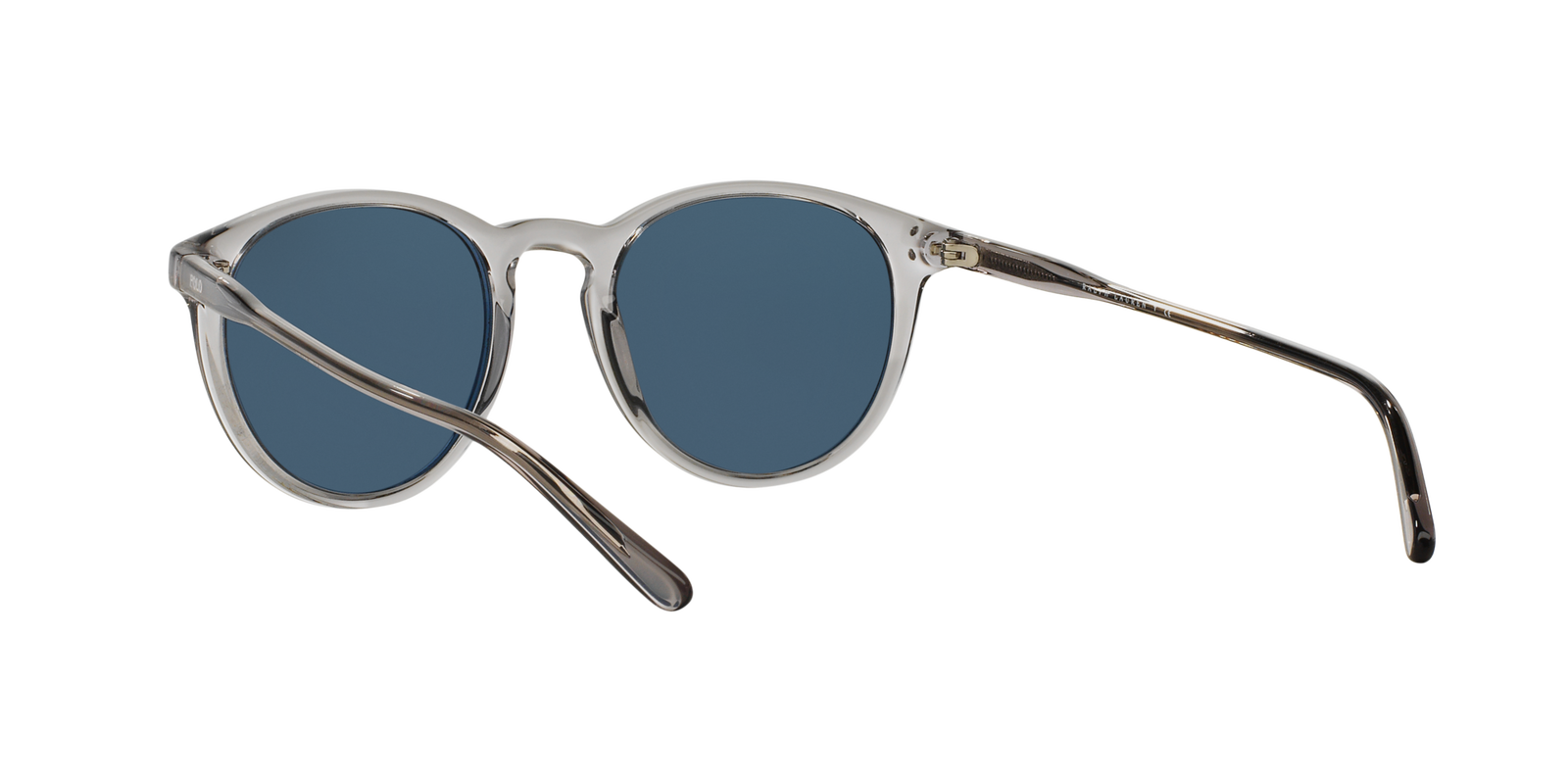 Das Bild zeigt die runde Sonnenbrille PH4110 541380 für Herren von der Marke Polo Ralph Lauren in transparent mit dunkelblauen Gläsern seitlich