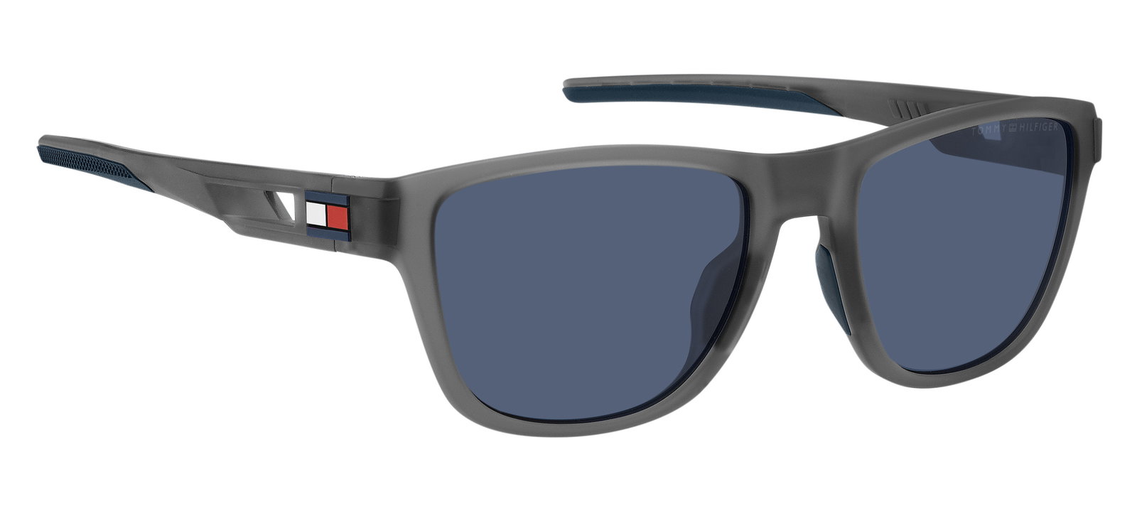 Das Bild zeigt die rechteckige Sonnenbrille TH 1951/S FRE für Herren von der Marke Tommy Hilfiger in grau matt seitlich