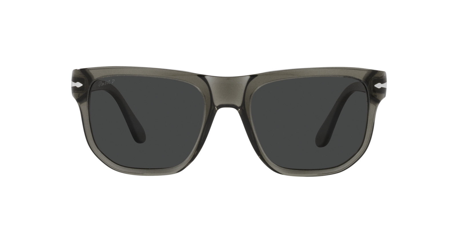 Das Bild zeigt die ovale Sonnenbrille PO3306S 110348 von Persol für Herren in grau transparent von vorne