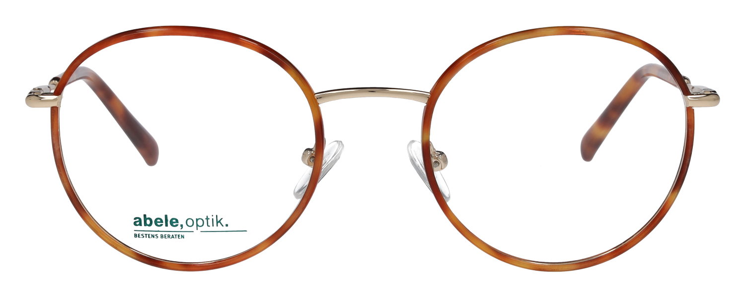 Das Bild zeigt die runde Brille 147341 für Damen von der Marke Abele Optik in braun gold havanna von vorne
