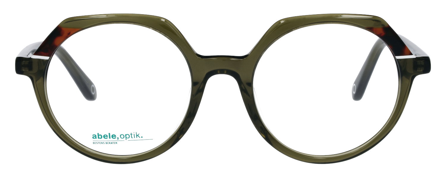 Das Bild zeigt die runde Brille 147751 für Damen von der Marke Abele Optik in olivgrün havanna von vorne