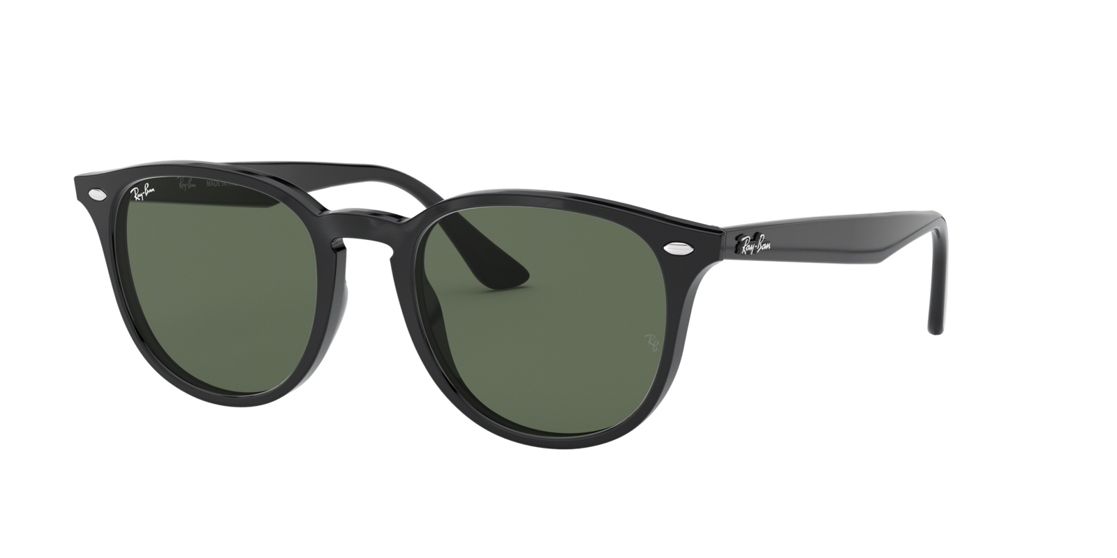 Das Bild zeigt die rechteckige Sonnenbrille RB4259 601/71 für Herren von der Marke Ray-Ban in schwarz mit dunkelgrünen Gläsern von vorne
