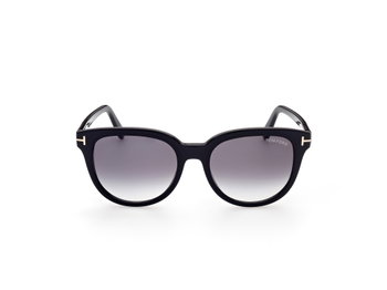 Das Bild zeigt die Sonnenbrille Olivia FT0914 von der Marke Tom Ford in schwarz frontal