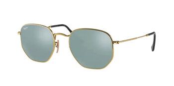 Das Bild zeigt die rechteckige Sonnenbrille RB3548N 001/30 51 für Damen von der Marke Ray Ban in gold von vorne