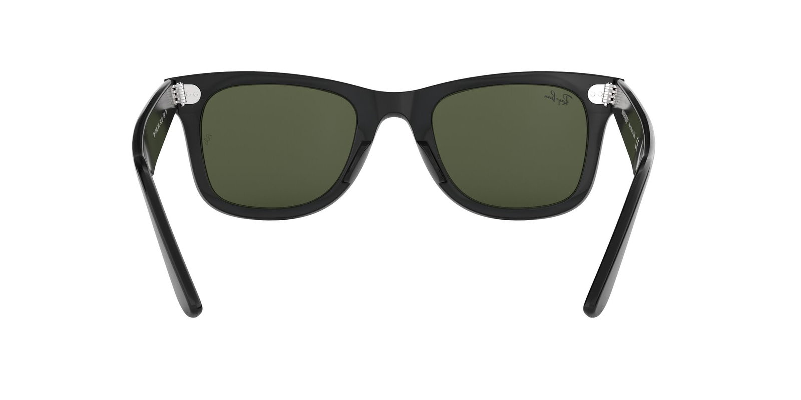 Das Bild zeigt die Ray Ban Wayfarer in schwarz von hinten.