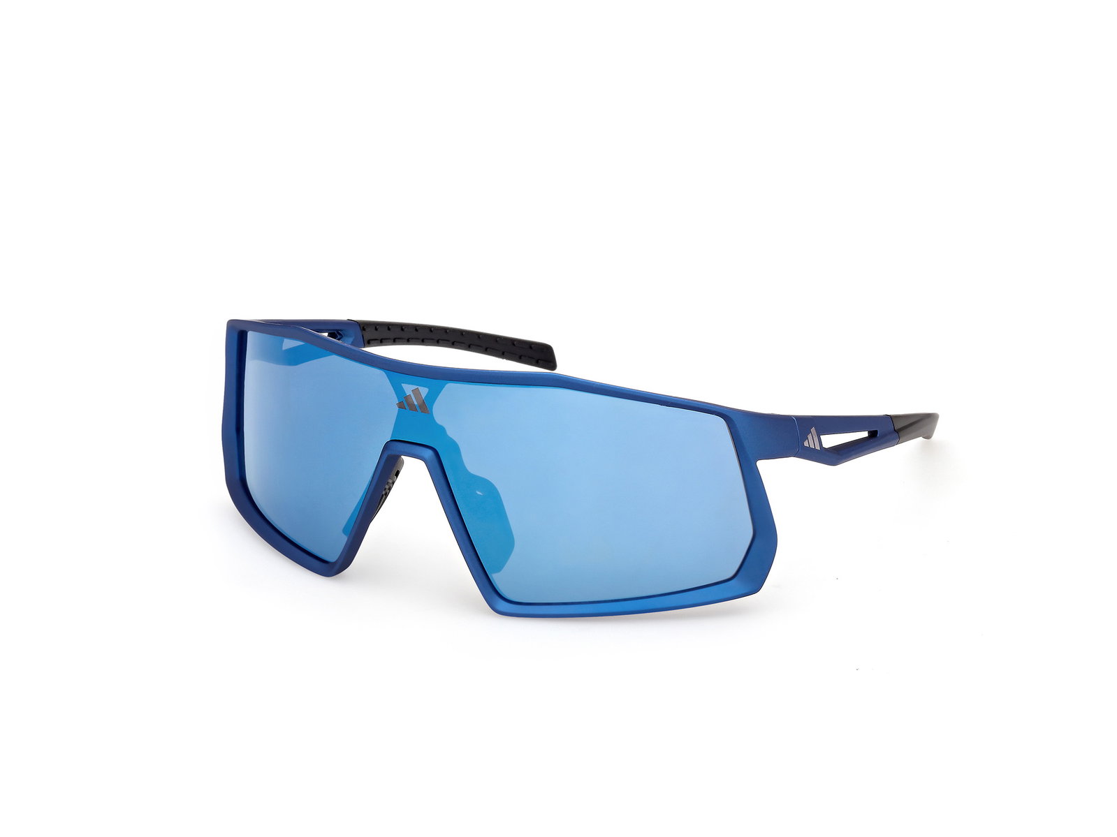 Das Bild zeigt die Adidas Sport Sonnenbrille Kentro SP0123 in blau leicht seitlich.