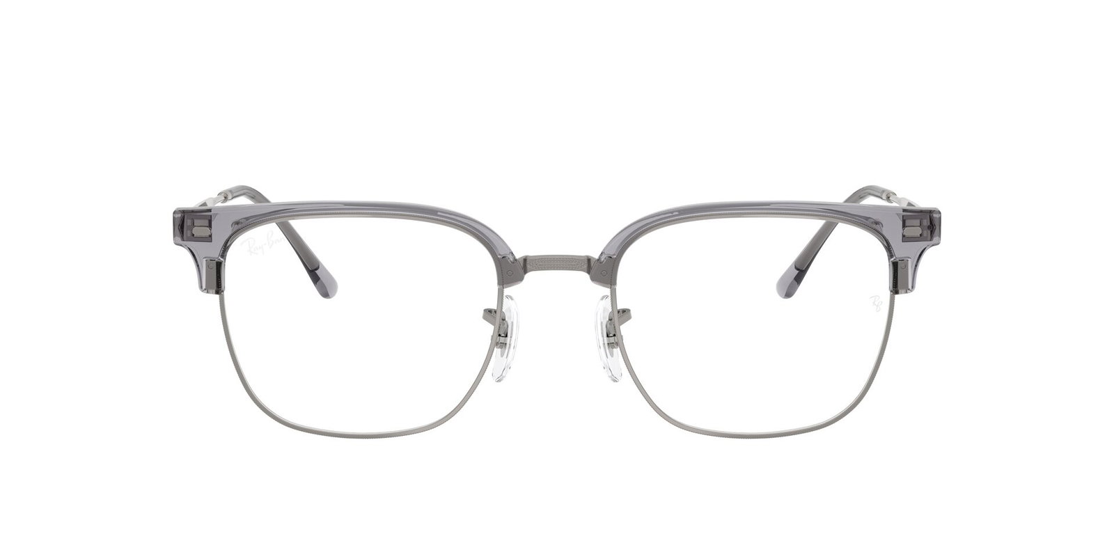 Das Bild zeigt die Korrektionsbrille RX7216 von Ray Ban in Grau/Silber von vorne.