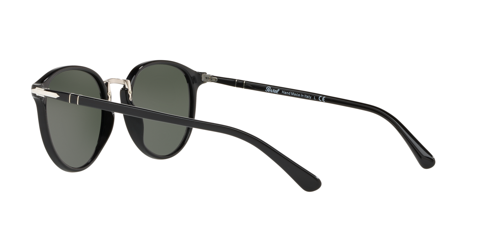 Das Bild zeigt die ovale Sonnenbrille PO3210S 95/31 51 für Herren von der Marke Persol in schwarz von rechts