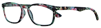 Das Bild zeigt die Fertiglesebrille 04901 von der Marke Abele Optik in Hawaiiblumen-Print.