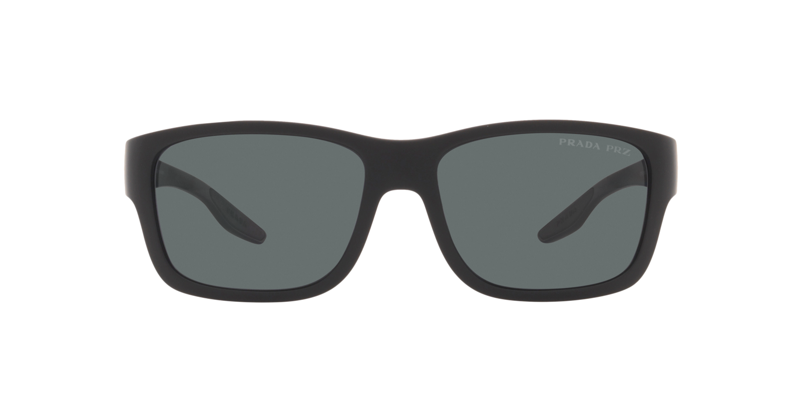 Das Bild zeigt die rechteckige Sonnenbrille PS 01WS DG002G 59 für Herren von der Marke Prada Linea Rossa in schwarz von vorne