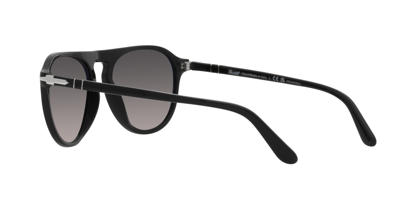 Das Bild zeigt die Pilotensonnenbrille PO3302S 95/M3 für Herren von der Marke Persol in schwarz von rechts