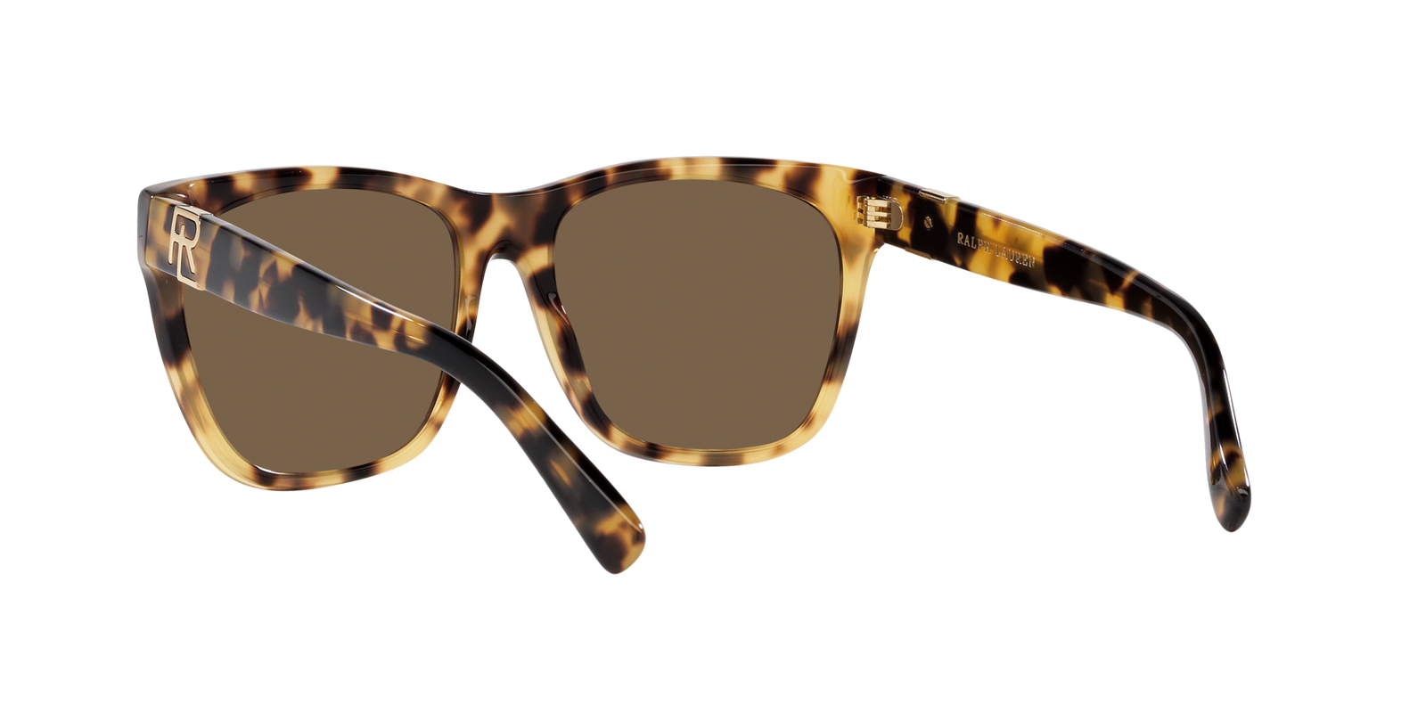 Das Bild zeigt die rechteckige Sonnenbrille RL8212 500473 für Damen von der Marke Ralph Lauren in braun havanna von links