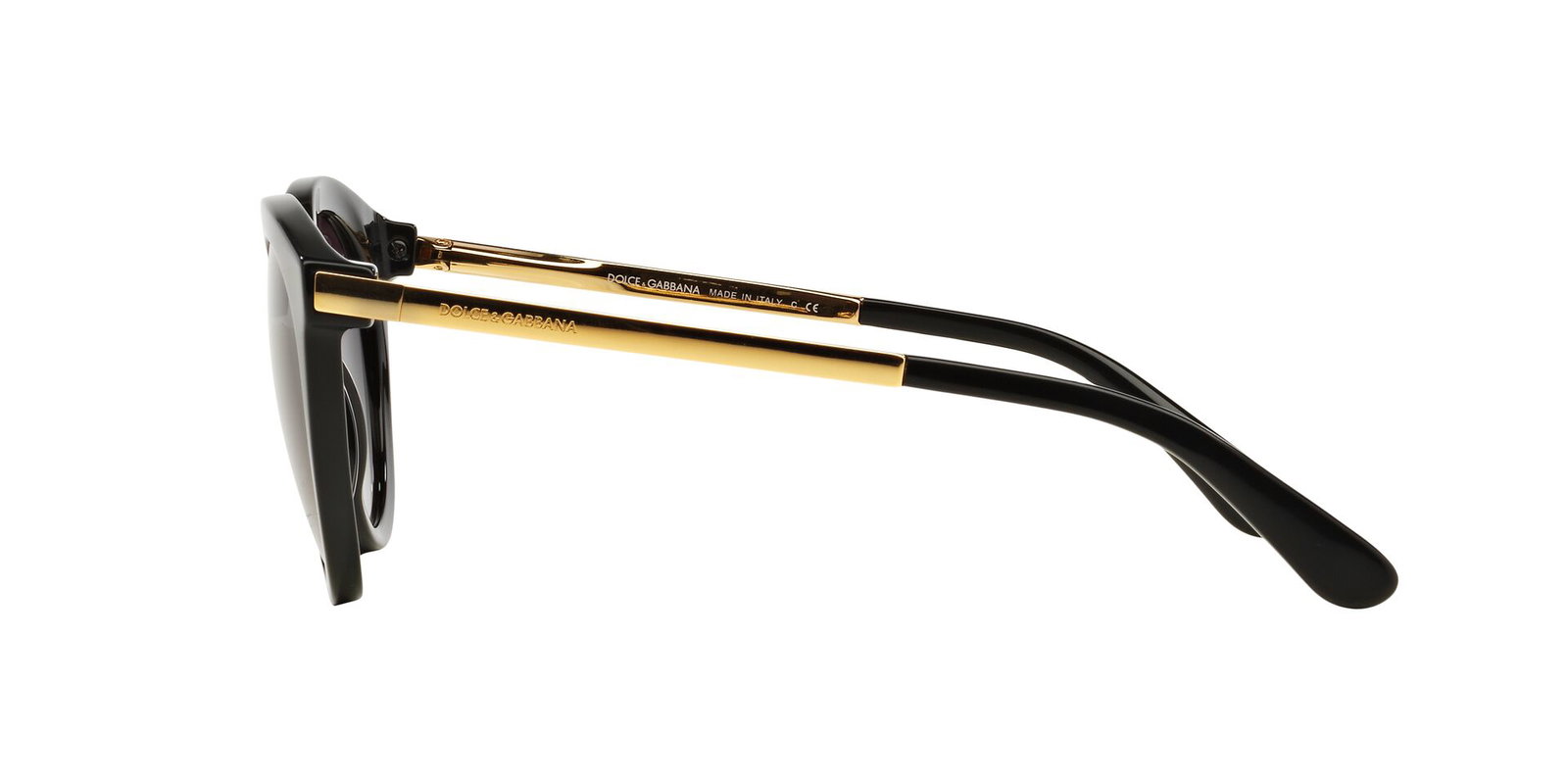 Das Bild zeigt die rechteckige Sonnenbrille DG4268 501/8G 52 für Damen von der Marke Dolce & Gabbana in schwarz seitlich