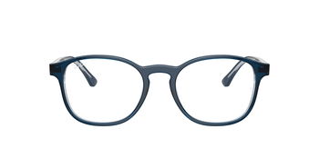 Das Bild zeigt die blaue Ray Ban Fassung RX5417 von vorne.