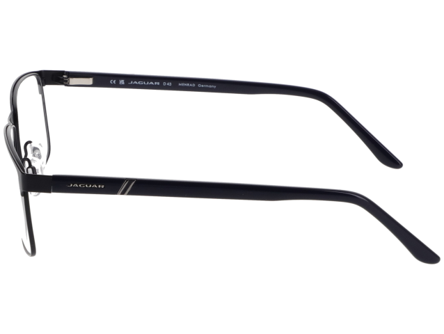 Zu sehen ist eine Brille mit eckigen Gläsern und schwarzem Edelstahlgestell