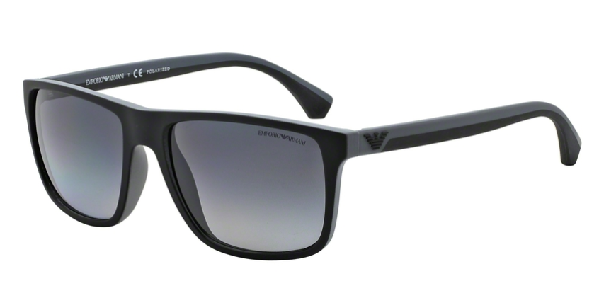 Das Bild zeigt die rechteckige Sonnenbrille EA4033 5229T3 für Herren von der Marke Emporio Armani in grau schwarz von vorne