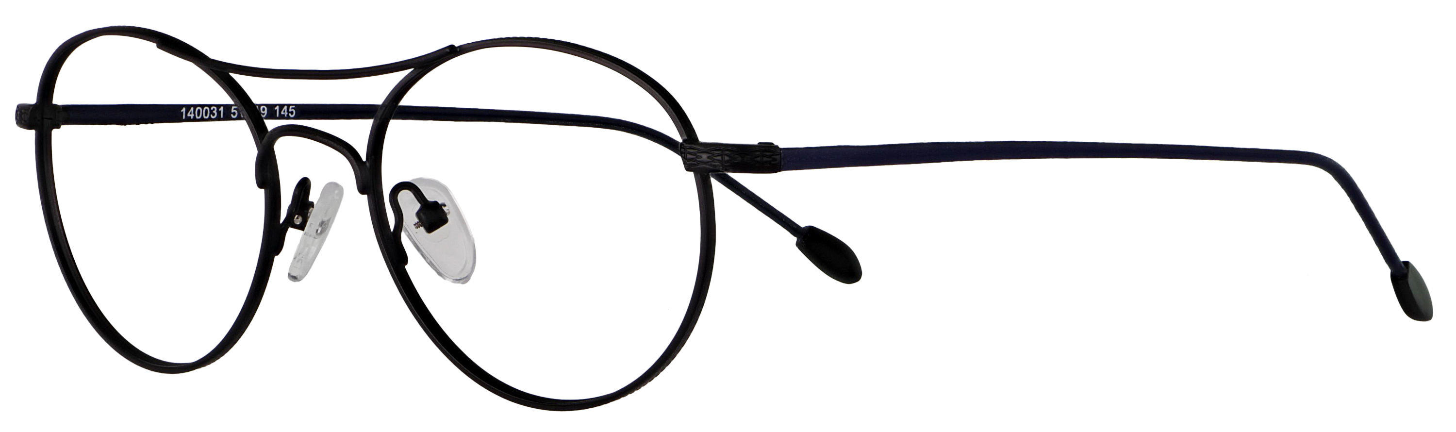 Das Bild zeigt die Korrektionsbrille 140031 von der Marke Abele Optik in schwarz matt /Bügel: dunkelblau.