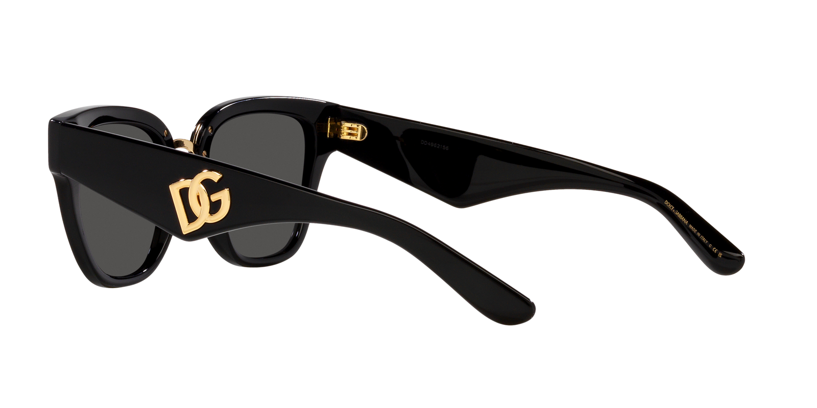 Das Bild zeigt die Cat-Eye-Sonnenbrille DG4437 für Damen von der Marke Dolce & Gabbana in schwarz seitlich