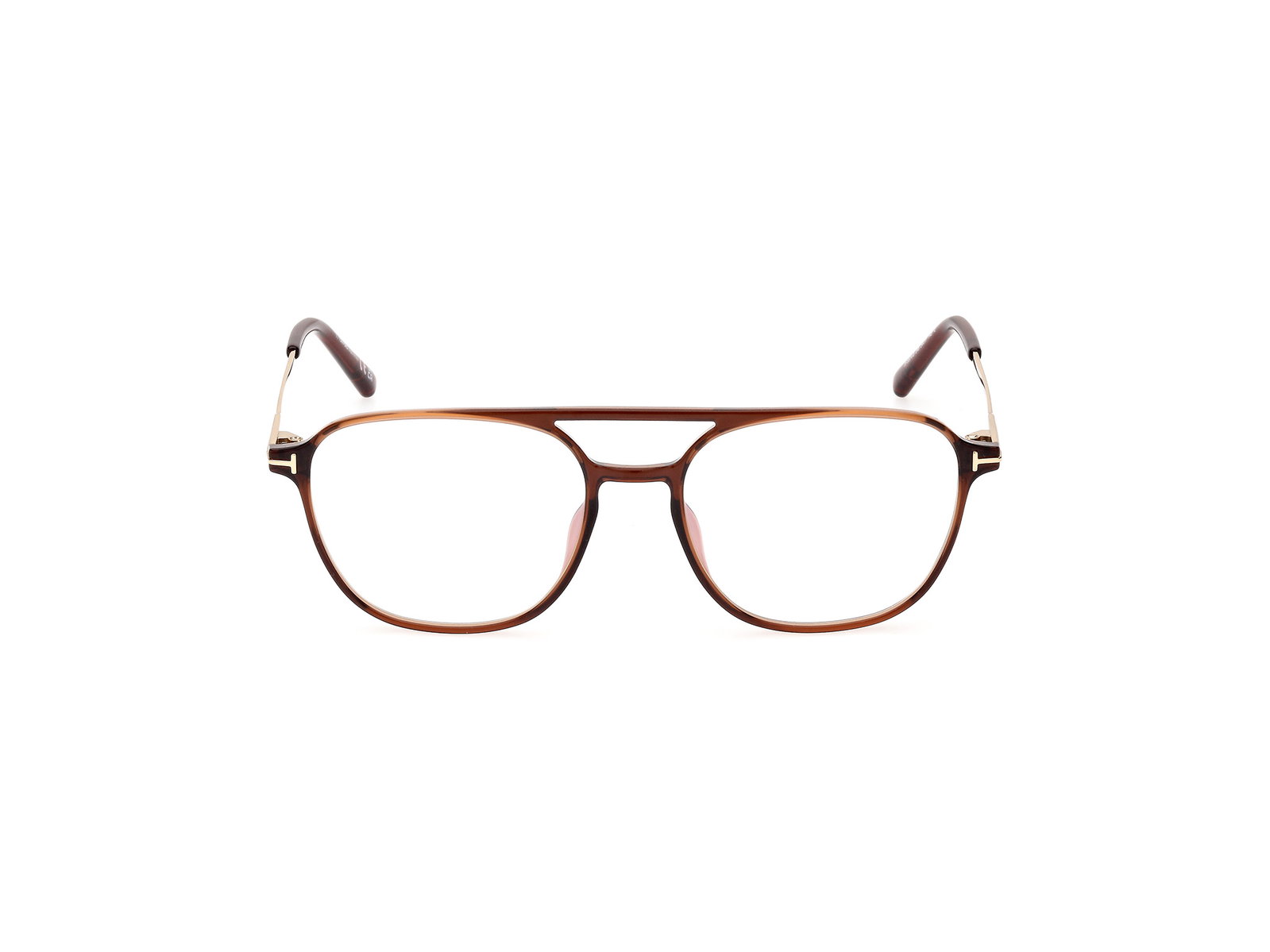 Das Bild zeigt die Korrektionsbrille FT5874-B 048 von der Marke Tom Ford in dunkelbraun/gold.