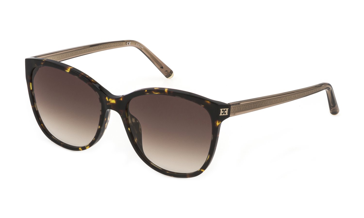 Das Bild zeigt die ovale Sonnenbrille SESC77 714 für Damen von der Marke Escada in braun von vorne