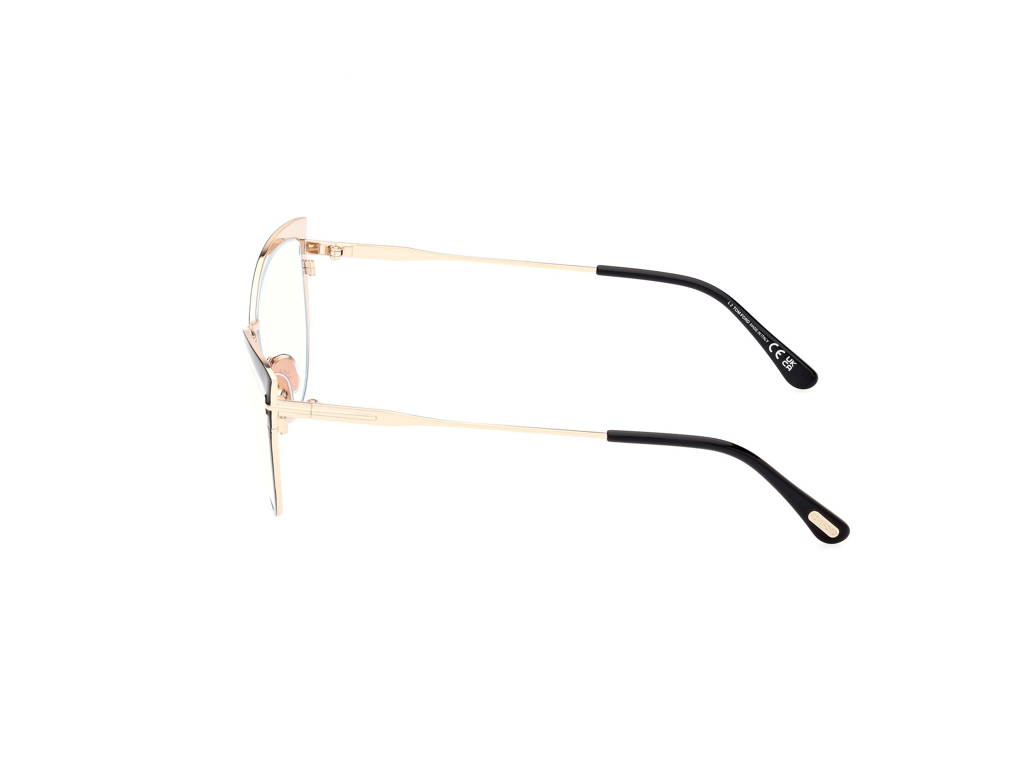 Das Bild zeigt die Korrektionsbrille FT5877-B 001 von der Marke Tom Ford in schwarz/rose gold.