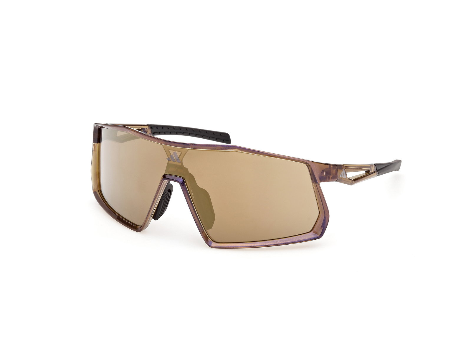 Das Bild zeigt die Adidas Sport Sonnenbrille Kentro SP0123 in hellbraun leicht seitlich.
