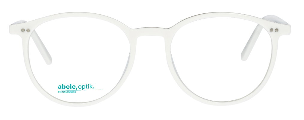 Das Bild zeigt die runde Brille Lucky Glasses Zusatzfassung von der Marke Lucky Glasses in weiß von vorne