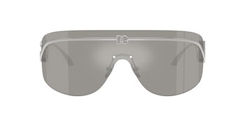 Das Bild zeigt eine Frontalansicht der Dolce&Gabbana Sonnenbrille 2320 in Silber mit grau verspiegelter Scheibe.