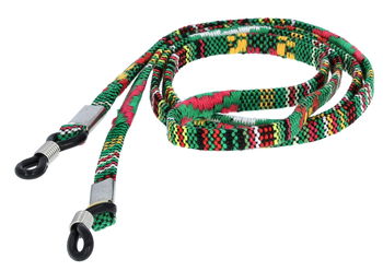 Das Bild zeigt ein Brillenband in bunt grün gemustert.