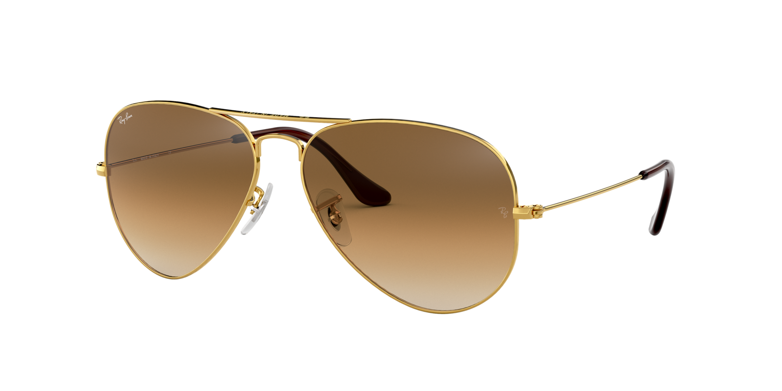 Das Bild zeigt die Pilotensonnenbrille Ray Ban Aviator Large Metal RB3025 001/51 58 für Herren von der Marke Ray Ban in gold mit braunen Gläsern von vorne