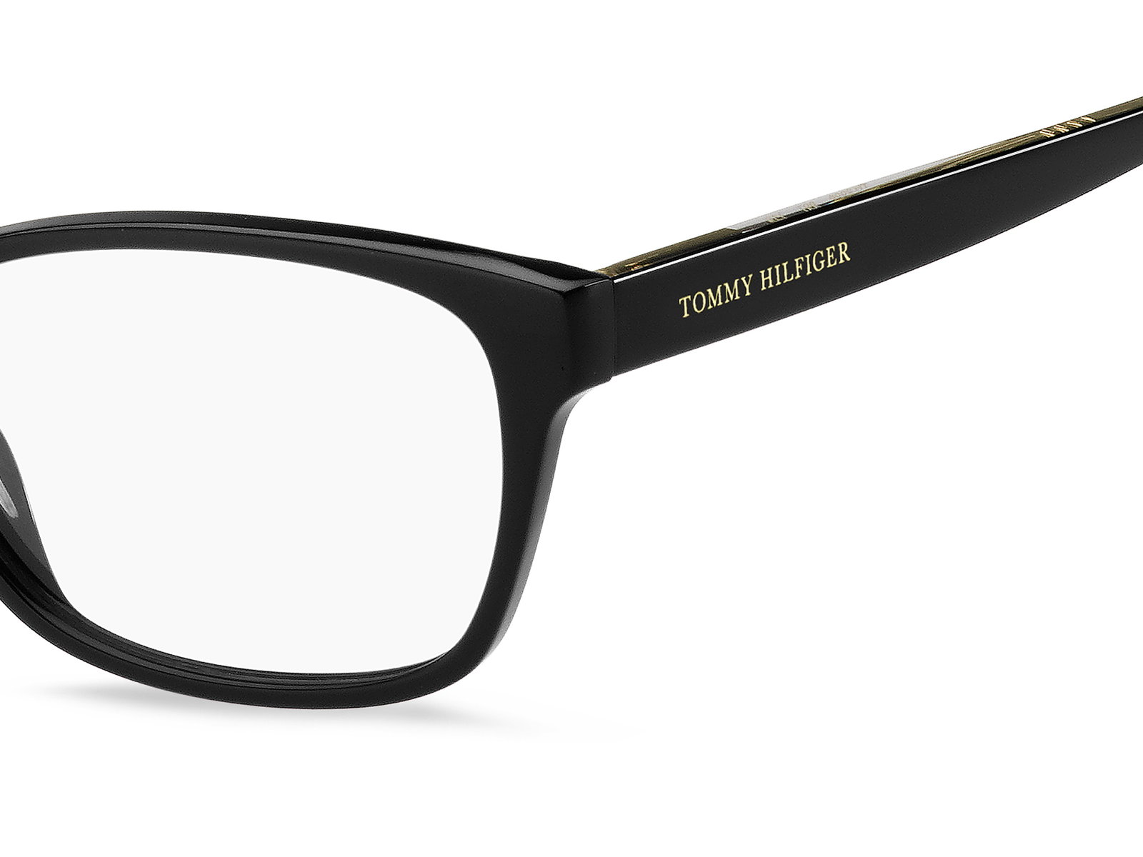 Das Bild zeigt die rechteckige Brille TH2008 807 für Damen von der Marke Tommy Hilfiger in schwarz von rechts