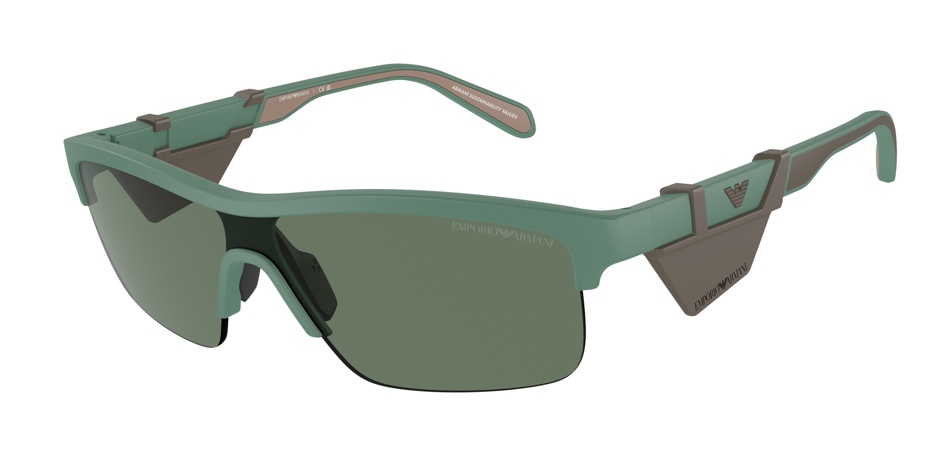 Das Bild zeigt die Sonnenbrille EA4218 610276 von der Marke Emporio Armani in Matt grün.