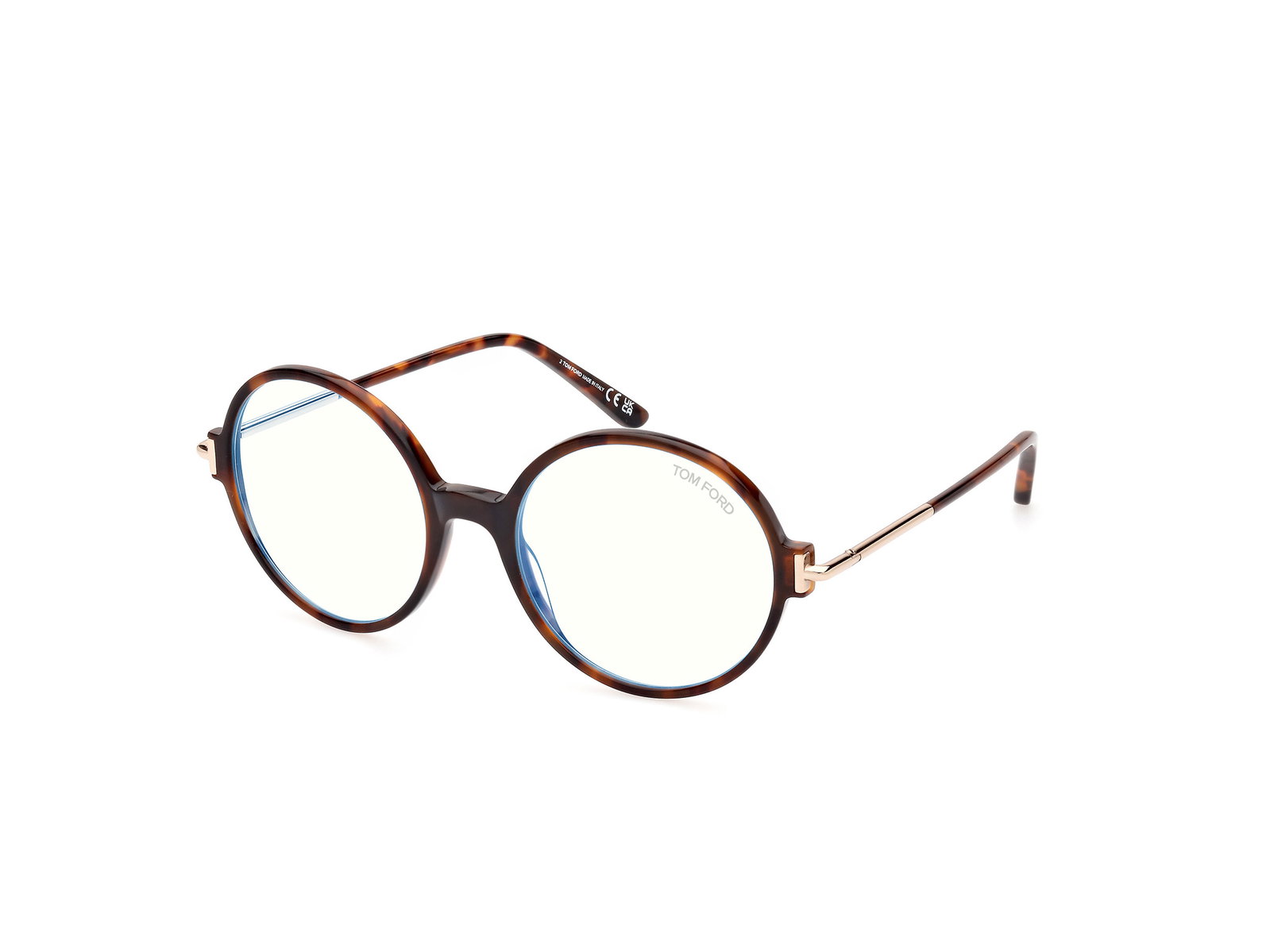 Das Bild zeigt die runde Brille FT5914-B 052 für Damen von der Marke Tom Ford in havanna rot schräg