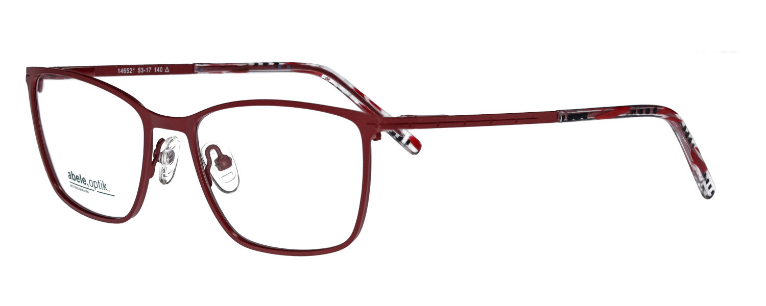Das Bild zeigt die ovale Brille 146521 für Damen von der Marke Abele Optik in dunkelrot rot von rechts