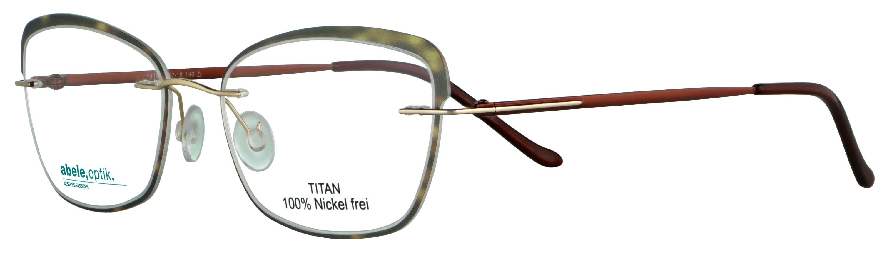 Das Bild zeigt die Korrektionsbrille 141951 von der Marke Abele Optik in braun / gold.