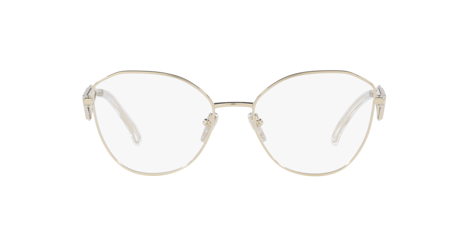 Das Bild zeigt die Cat-Eye-Brille PR 52ZV ZVN1O1 für Damen von der Marke Prada in gold von vorne