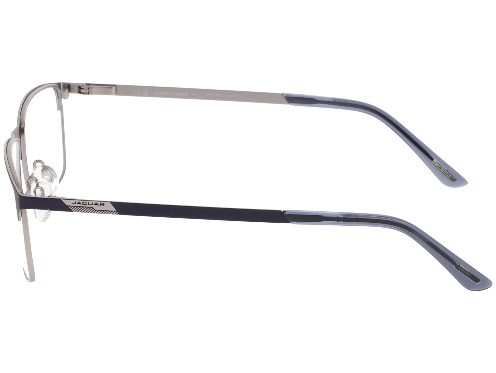 Zu sehen ist eine schwarz-silbrige Brille mit eckigen Gläsern